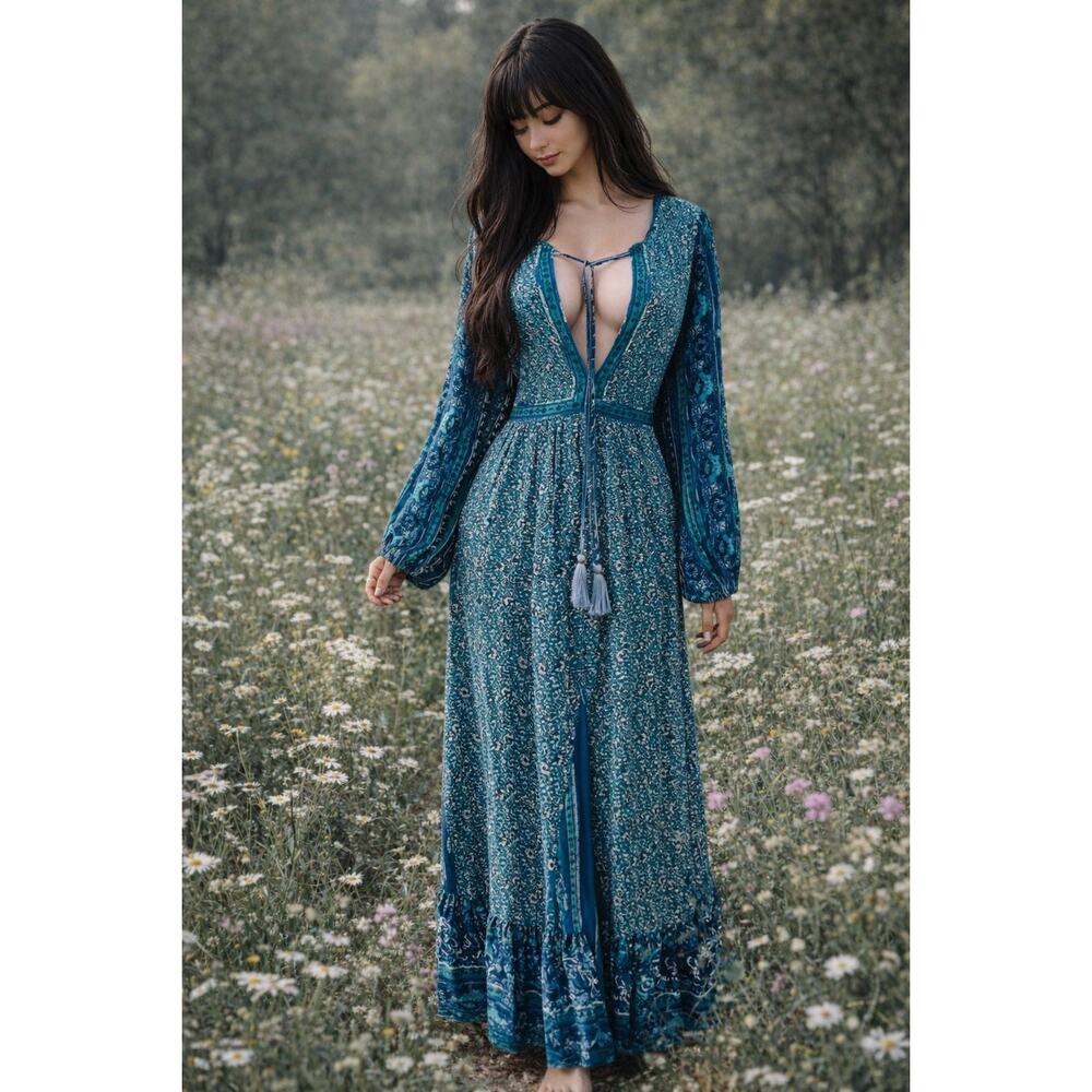 Free People Wild Blooms & Wanderlight cottagecore floral flowing maxi dress